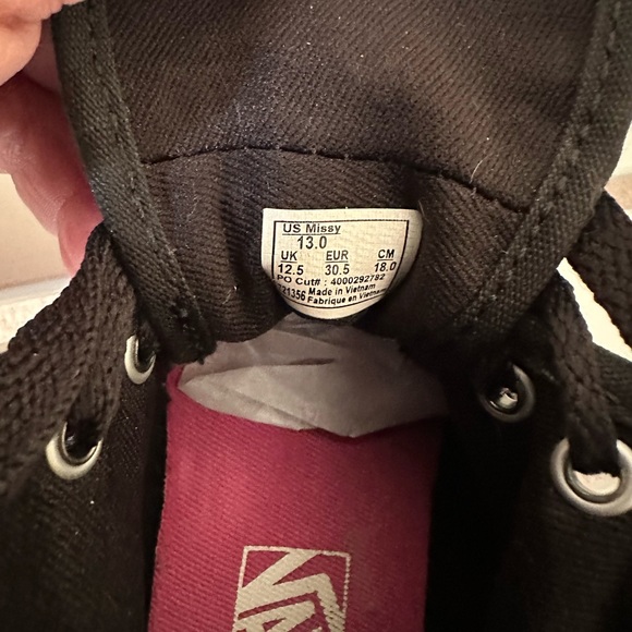 Black w/Pink Hi-Top Zipper-Back Vans “Missy”Size 13 - Picture 5 of 6